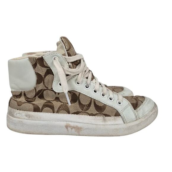 Coach Signature & Leather Ellis Khaki / White High Top Sneakers 8 - Picture 4 of 8